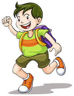 上学路上奔跑的男孩