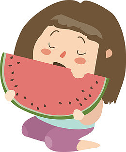 矢量图卡通吃西瓜的女孩