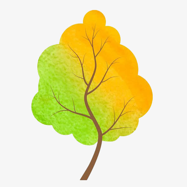 水彩手绘渐变色树木