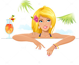 海边度假金发美女矢量素材