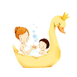 洗澡的母子