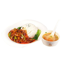 鱼香茄子饭配汤