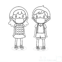 戴口罩的男孩和女孩