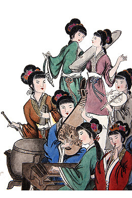 手绘水墨工笔画古代仕女