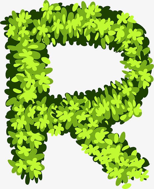 手绘绿色植物花卉创意英文字母R