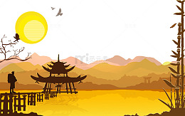 楼台落日矢量