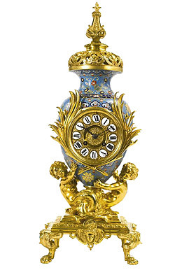 镀金的青铜景泰蓝珐琅座钟
