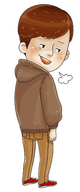 卡通叹气的小男孩