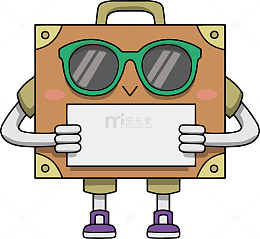 拿着牌子的墨镜手提箱