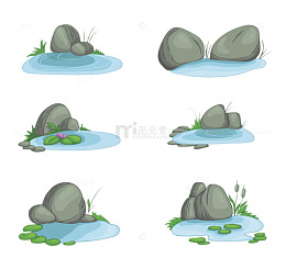 卡通手绘石子水草
