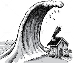 手绘插图洪灾海啸