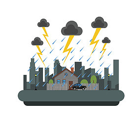 卡通手绘下雨天房屋建筑