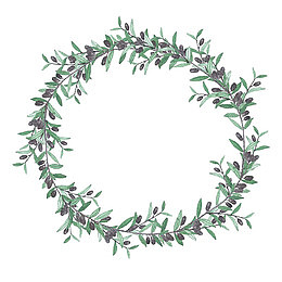 手绘水彩绿色橄榄枝花环画框免抠