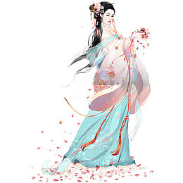 中国风手绘古典拿花的美女