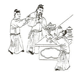 中式喝药卡通图