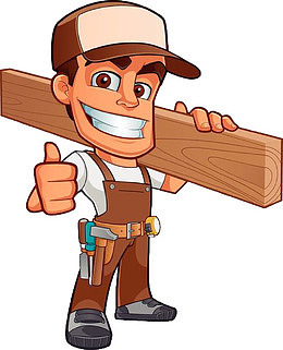 可爱卡通人物插图扛着木板的装修