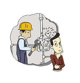 带黄帽子修水管的工人