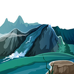 矢量装饰插画山与树墩