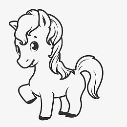 手绘赤色线描可爱小马免抠png