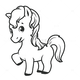 手绘赤色线描可爱小马免抠png