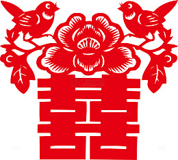 双喜鸳鸯剪纸图