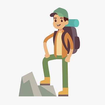 登山的男人矢量图png卡通拉箱子的女游客矢量素材aipng卡通看地图的