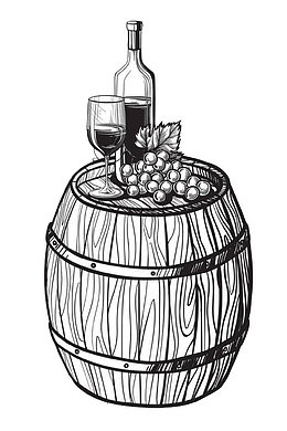 红酒酒杯橡木桶素描矢量图案