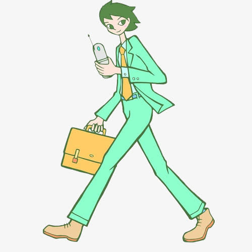 拿着手机逛街的卡通人物