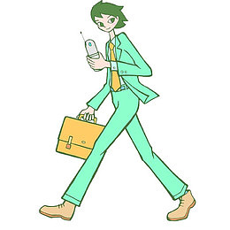 拿着手机逛街的卡通人物