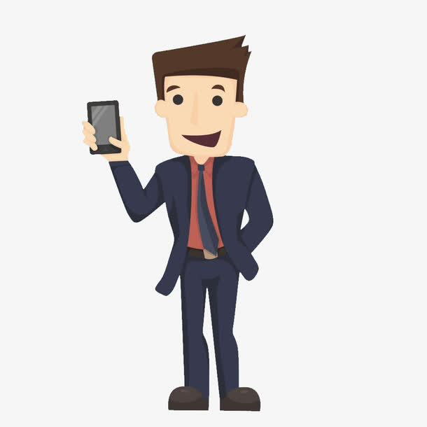 商务人士拿着手机的卡通形象