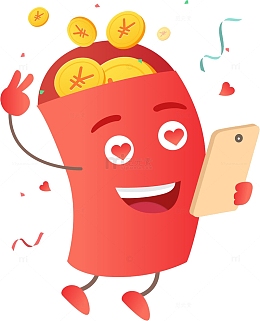 卡通拿着手机的红包免抠图