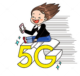 卡通拿着5G网络手机的女人免抠图