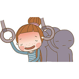 卡通少女乘公交