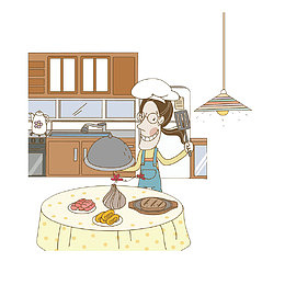 在厨房煮饭的女孩