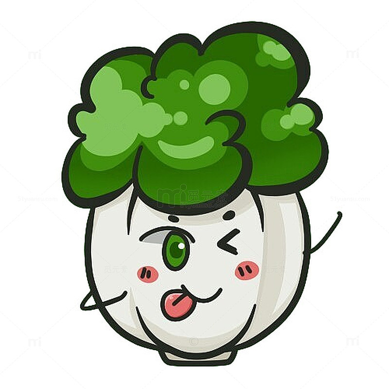 卡通大白菜眨眼吐舌头