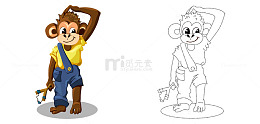 卡通手绘猴子挠头拿弹弓