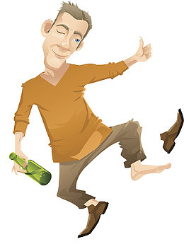 矢量手绘喝醉酒的男人掉了鞋子