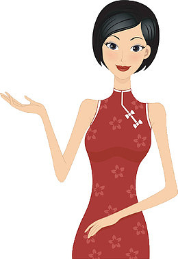 矢量人物插图穿旗袍的短发女孩