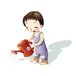 卡通浇水的女孩插画
