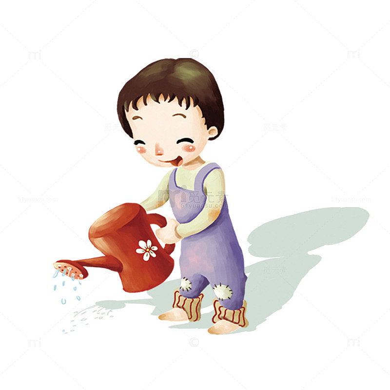 卡通浇水的女孩插画