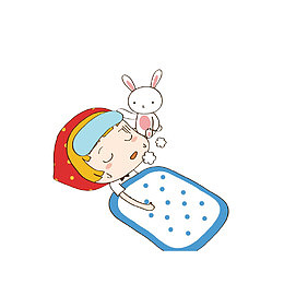 卡通照顾生病发烧女孩的小兔子素