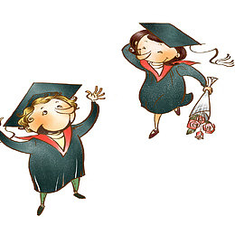学士服卡通人物喝彩的人