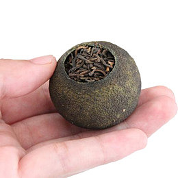 手拿的小青柑普洱茶