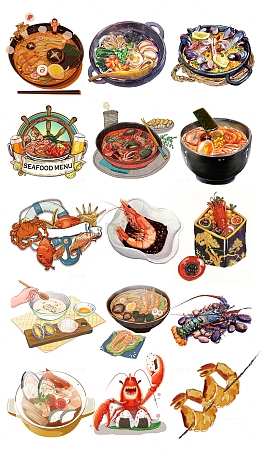 手绘海鲜面日式料理免扣