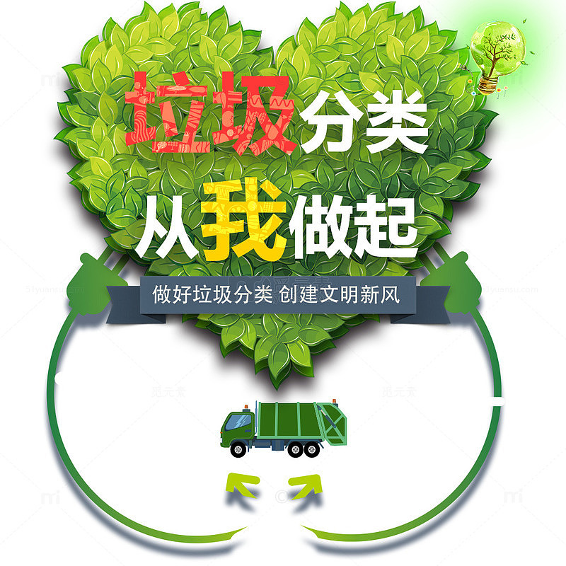 绿色心形卡通创意垃圾分类