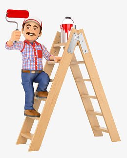 pngaipng矢量药壶上的卡通女孩pngpng趴在梯子上的装修工人png