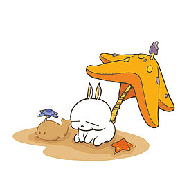 低头瘫坐在沙滩上的流氓兔