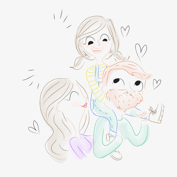 彩绘幸福三口之家矢量图