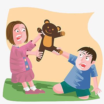 争吵抢玩具的姐弟卡通装饰png
