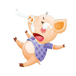 卡通哭着流鼻涕泡的小猪